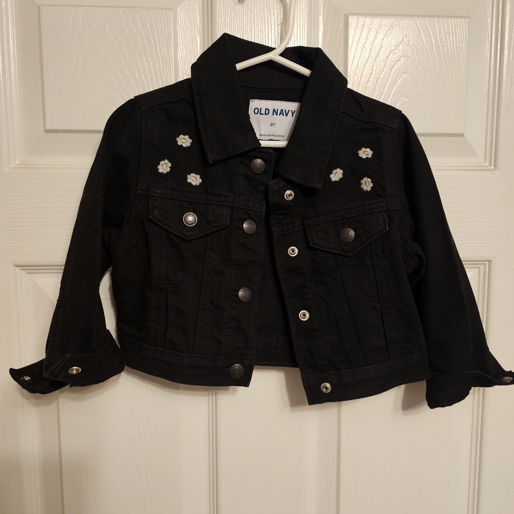 Old Navy Kids Black Denim Jacket with Floral Accents